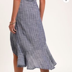 Lulus L blue asymmetrical midi skirt
